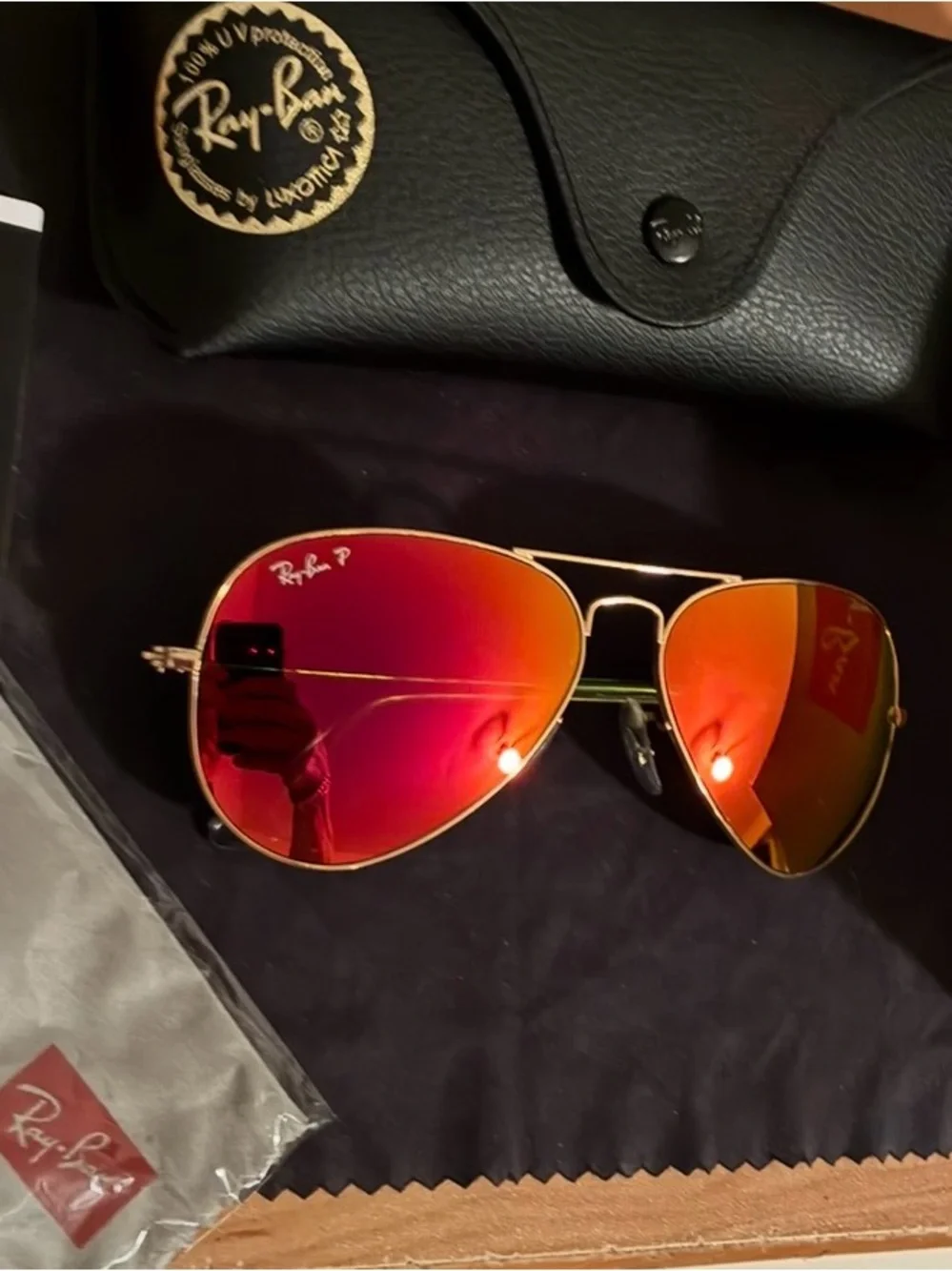 Ray-Ban Aviator 58mm Sunglasses - Red/Orange Mirrored Lenses, Gold Frame
